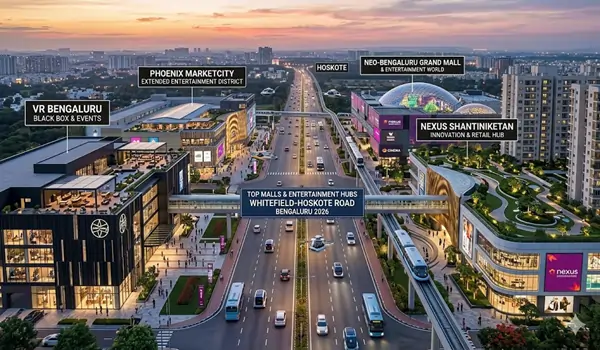 Entertainment & Shopping Guide: Whitefield-Hoskote Road (March 2026) Top malls near Whitefield-Hoskote Road 2026 including Orion Uptown Phoenix Marketcity Nexus Shantiniketan and PVR IMAX entertainment hubs Bangalore