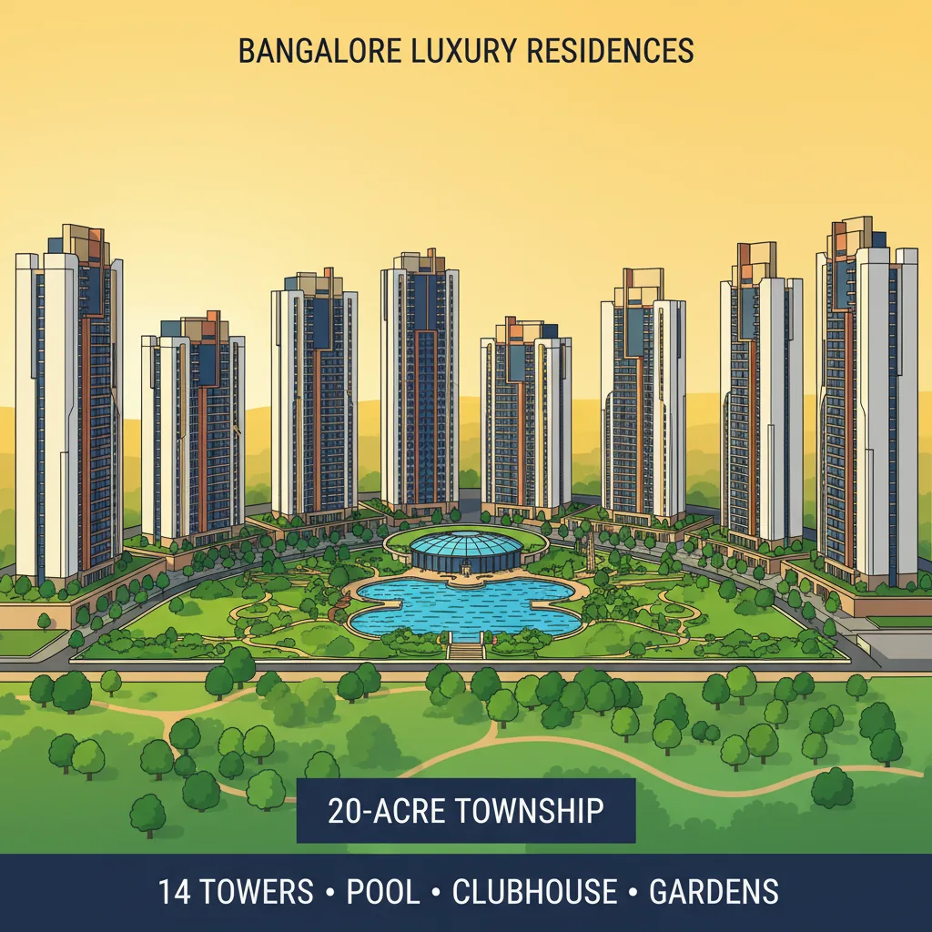 Elevating Modern Living in East Bangalore Modern luxury residential apartment towers in Bangalore at Brigade Granada, featuring 14 high-rise buildings with lush gardens and landscaped parks